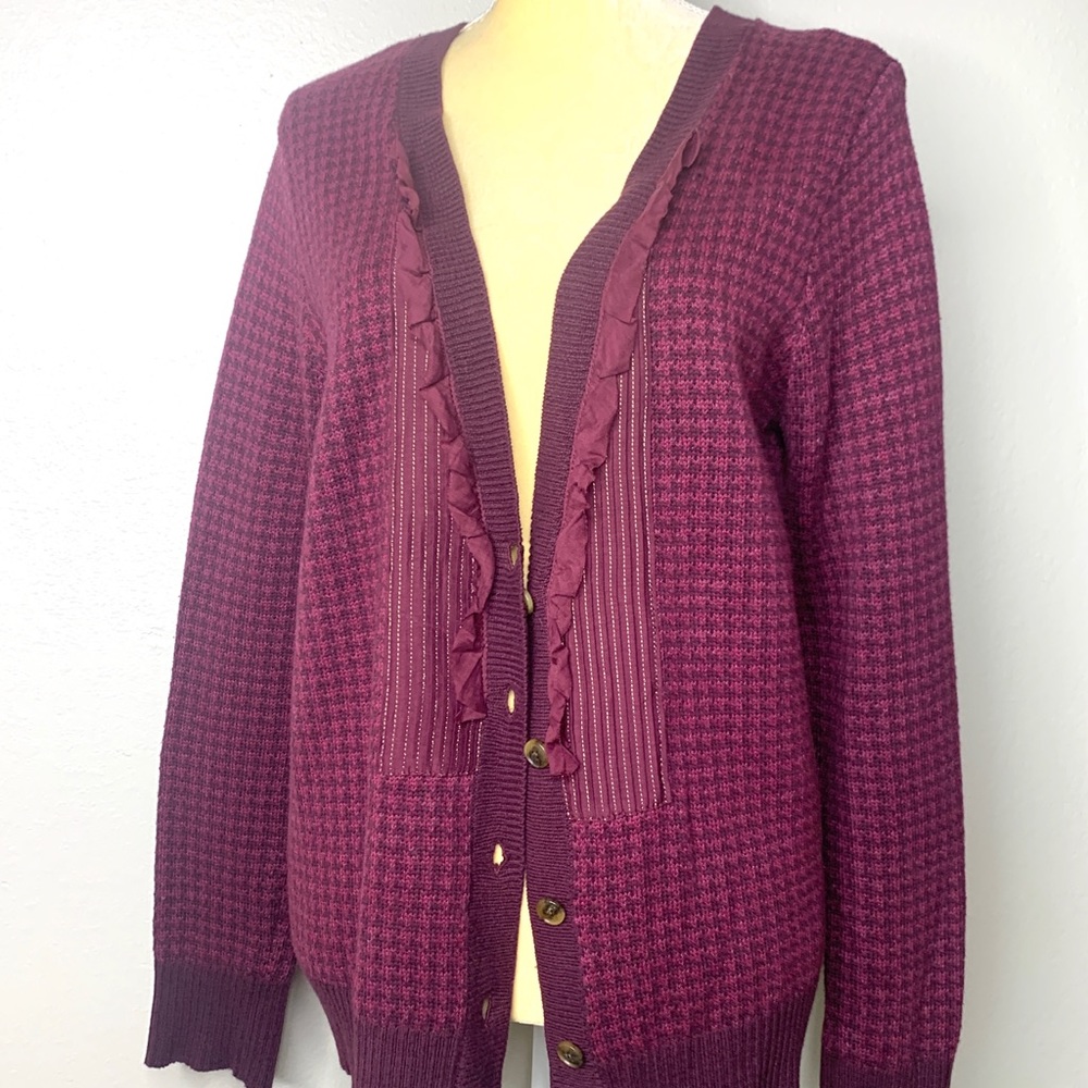 Eddie Bauer Purple Stitched Ruffle Cardigan L
